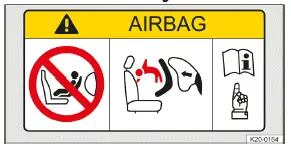 Fig. 1 En el parasol: etiqueta adhesiva relativa al airbag (representación esquemática).